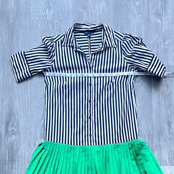 Tommy Hilfiger Striped Button-Front Shirt Dress w/ Green Pleated Skirt XXS - Picture 7 of 8